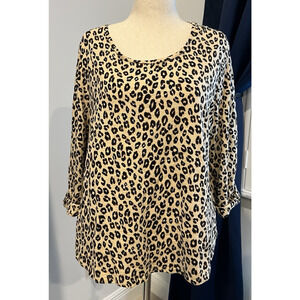 CHICO'S Cheetah Leopard Print Top Size 3 XL 3/4 Sleeves Cocktail Party-Travel